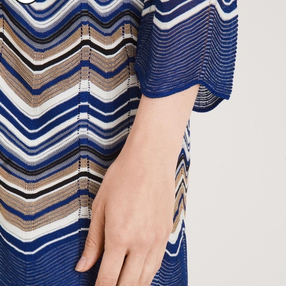 Travelers Collection by Chico's Blue/White/Brown Zig Zag Stitch Cardigan - Picture 6 of 7